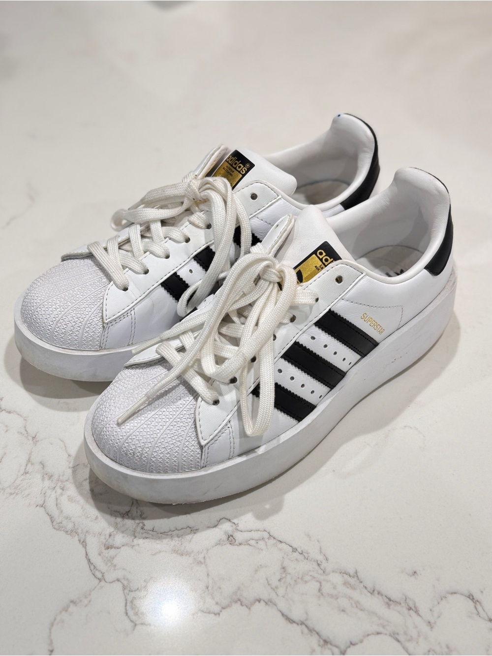 Adidas Superstar platform shoe White black Leather Sneakers  BA7666 size  8